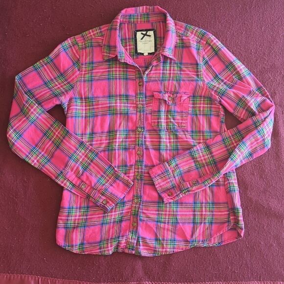 Gilly Hicks Pink Plaid Button Down Long Sleeve Shirt S‎ - Picture 1 of 7